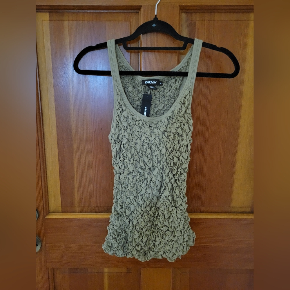 DKNY Women's Green Textured Tank Top Medium